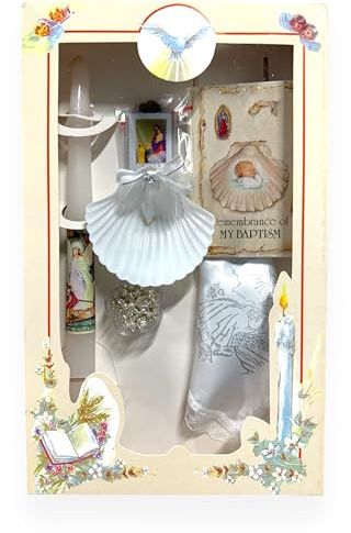 Boys or Girls Christening Baptism Candle Box Gift Set Shell Missal in English