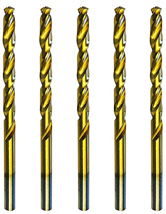 Lot de 5 forets hélicoïdaux en métal HSS-TiN DIN 338 6,0 mm polis (titane, pour métal et acier inoxydable, qualité professionnelle, longue durée de vie)