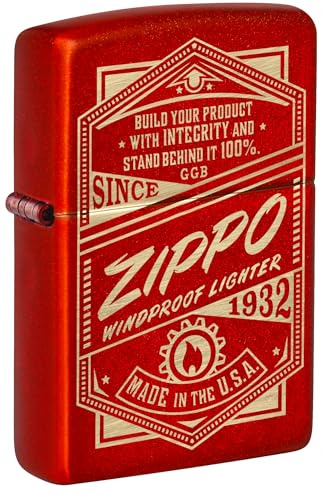 Zippo Briquet tempête Integrity it Works, l’intégrité ça Marche, Rouge métallisé, Gravure Laser, Rechargeable, réutilisable, Design Coupe-Vent, boîte Cadeau, fabriqué aux États-Unis