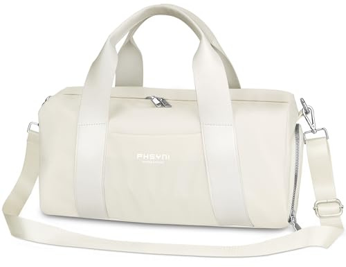 16 Pouces Sac De Sport et de Voyage pour Femmes et Enfants,avec Compartiment À Chaussures Et Poche Imperméable,pour Les Voyages, Danse, Sportives, Entraînement,Nager(Beige,40x19x20 cm,15L)