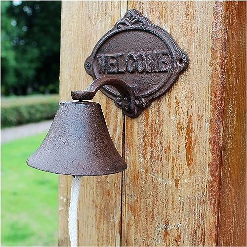 GINTON Welcome Sign for Front Door,Farmhouse Welcome Sign, Rustic Cast Iron Welcome Sign Retro Nostalgic Cast Iron Welcome Sign Hand-operated Doorbell Iron Bell Decoration for Outside House