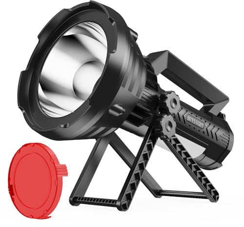 BUYSIGHT Rechargeable Spotlight Flashlight, 1000,000 Lumens 600 Yards Range IP65 Waterproof Searchlight With Red Lens Side Flood USB C Recharge (Black Plus)