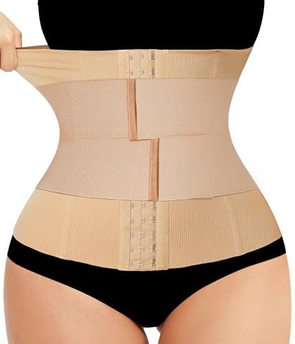 LODAY Waist Trainer Corset Shapewear Tummy Control Body Shaper Waist Cincher for Women Postpartum Belly Band Wrap(S,Beige(hook and adjustable belt))
