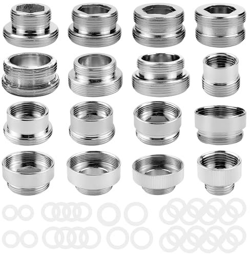 16 Pièces Adaptateur Robinet Kit, Livré avec 30 Entretoises, Argent Cuivre Adaptateur de Robinet, Adaptateur Tuyau Arrosage, pour Tuyau D'arrosage, Pulvérisateurs D'évier, Filtres à Eau (1)