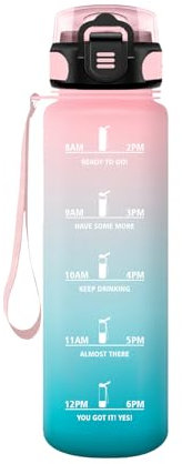 HoneyHolly Borraccia 1 Litro, Prova di Perdite, Borraccia Motivazionale, Sportiva Tempo, Borraccia Sportiva, con Filtro, Borracce, Bottiglia Acqua per Scuola, Campeggio, Yoga, Ufficio