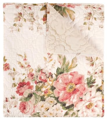 Greenland Home Grace - Classic Traditional Floral - Cotton Quilted Throw Blanket, 50 x 60 inches, Buttercup