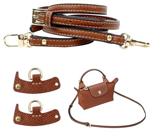 gexuamz Correa para Longchamp Bolso, Mujer Ajustable Cuero Bandolera, No Punch Hombro Cinta Repuesto para Mini Mochila, Longitudes 120cm, MarróN, Oro BotóN
