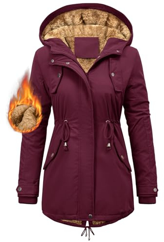 CMTOP Cappotto Donna Invernale con Cappuccio Foderati Giacca Antivento in Pile Termici Elegante Giubbotto Lungo Spessa Parka Cappotto Imbottito Casual con Tasche e Coulisse