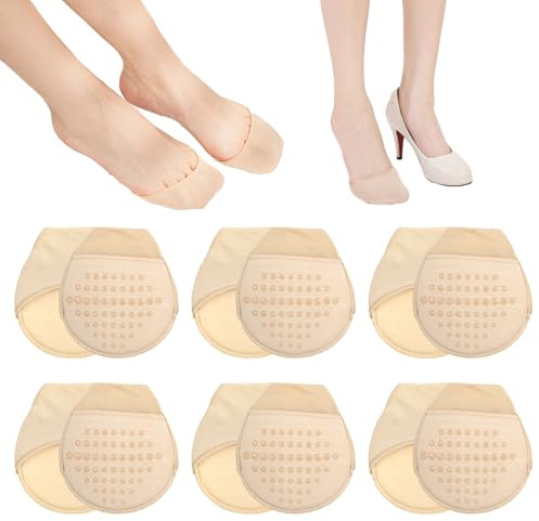 UILYNIU 6 Pack Toe Socks - Women's No Show Toe Covers, Anti-Slip Forefoot Cushion Pads, Ultra Low Cut Invisible Socks, Seamless Liner Socks (Beige)