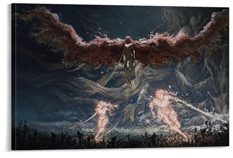 DMYTDYQK Poster mit Elden Ring, Schatten des Erdtrees, 4 Stück, Leinwand-Poster, Schlafzimmer, Dekoration, Landschaft, Büro, Raumdekoration, Geschenk, 20 x 30 cm