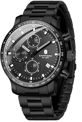 SAPPHERO Uhren Herren Chronograph Herrenuhren Analog Quarz, 50M Wasserdicht, Leuchtende Zeiger, Datum, Lässig Business Armbanduhr, Klassisches Design, Elegantes Geschenk