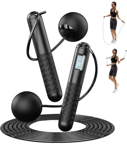 Flintronic Cuerda para Saltar Inalámbrica, Smart Cuerda para Saltar con Contador, cuerda de saltar de Doble Propósito, Longitud Ajustable de Entrenamiento Fitness en Casa, Oficina o Gimnasio(Negro)
