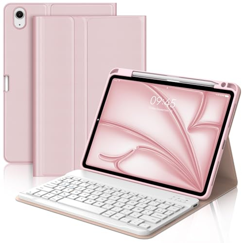 Coque Clavier pour iPad Air 11 Pouces (M4 2026, M3 2025, M2 2024), AZERTY Français Housse Clavier Bluetooth Magnétique Détachable avec Porte Crayon pour iPad Air 10.9 (5e/4e Génération), Rose
