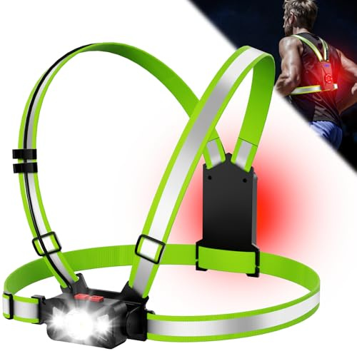 Chest Running Light, 500LM Running Lights for Runners with 90° Adjustable LED Lamp & 11 Modes, Hands-Free Chest Torch for Night Running, 360° Reflective Band + Rear Taillight,USB-C for Jogging Hiking
