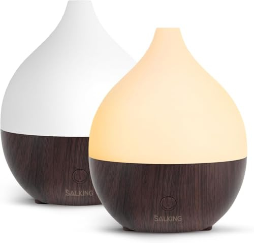 SALKING 2 st. Aroma diffuser eteriska oljor – 100 ml diffuser rumsdoft aromaterapi doftspridare ultraljud doftoljediffusorer svart träkorn doftlampa RGB för sovrum hem kontor