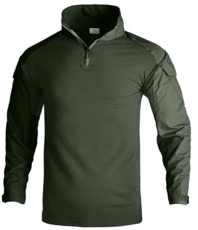 YAOTT Camicia a Maniche Lunghe Tattica Militare da Uomo T-Shirt da Combattimento da Caccia Ripstop Traspirante Camicia per Militari A Caccia Airsoft,Verde,4XL