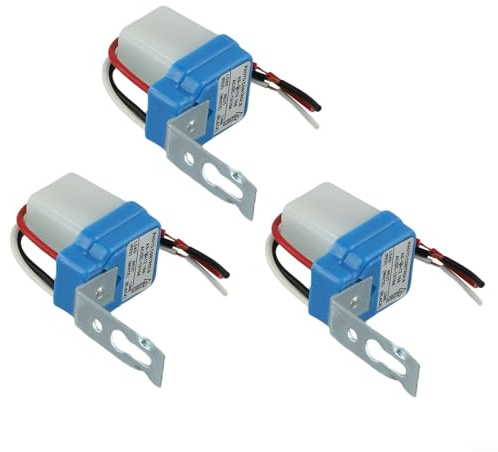 Interruptor de luz fotocélula de encendido y apagado automático para CA/CC 12 V 10 A, sensor controlador de luz de calle impermeable con 3 interruptores de encendido y apagado automático azul y blanco