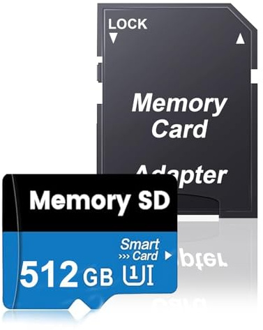 Tarjeta de Memoria 512GB con Adaptador, Tarjeta SD de Alta Capacidad 512 GB, Memory Card UHS-I C10 A1, Alta Velocidad Tarjeta TF para Tableta/Móvil/Cámara/Dashcam/Consola