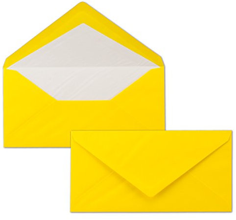 25 x DIN Lang Briefumschläge - Gelb mit weißem Seidenfutter - 11x22 cm - 80 g/m² - ideal für Einladungen, Weihnachtskarten, Glückwunschkarten aus der Serie Farbenfroh