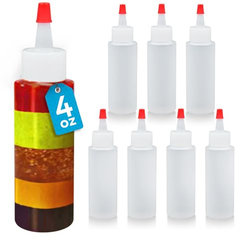IMPRESA Plastic Squeeze Bottles - 4 Oz, Pack of 8, Clear - Mini Squeeze Bottles for Sauces, Condiments, Dressings, Camping & Travel - Cookie Decorating Supplies - Pancake Art Kit