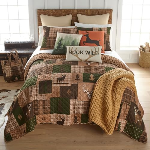 Donna Sharp Twin Bedding Set - 2 Piece - Green Forest Lodge Quilt Set with Twin Quilt and One Standard Pillow Sham - Machine Washable