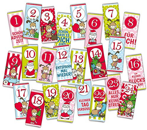 STEINBECK Adventskalender Befüllung 24 Mini-Schokoladen mit Zahlen von 1 bis 24 Frohe Weihnachten Geschenk 18g Tafeln