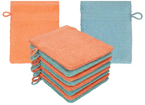 Betz paket med 10 tvättvantar premium 100 % bomull 16 x 21 cm blod orange – hav