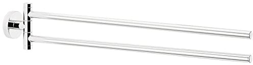 tesa EXXCELLENT Bad Handtuchhalter, 2-armig und schwenkbar, verchromt - rostfrei, zur Wandbefestigung ohne Bohren, inkl. Klebelösung - 50mm x 84mm x 457mm