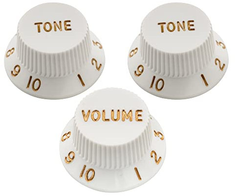Musiclily Ultra Universal Strat Potiknöpfe Knobs Gitarre 1 Volume 2 Tone Set für Fender USA Stratocaster ST Style E-Gitarre, Weiß