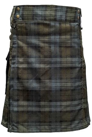 UT Kilts Men's Standard Tartan Utility Kilt, Modern Scottish Kilt for Everyday Wear, Tactical Kilts with Adjustable Hip Straps & Cargo Pockets for Men, Black Watch Weathered, 36 Waist