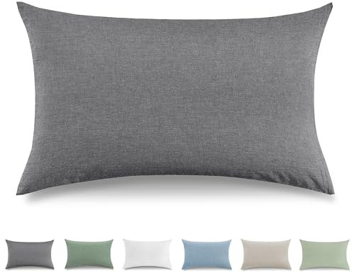 TOCOMOA Kissenbezug 40x80 cm 2er Set - 100% Gewaschene Baumwolle Kissenbezüge Oeko-TEX Zertifiziert, Leinenoptik und Atmungsaktiv Kissenhülle, Dunkelgrau Kopfkissenbezug mit Reißverschluss