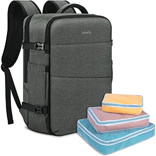 Lubardy Laptop-ryggsäck 17,3 tum vattentät reseryggsäck för män 40 L med 3 packkuber lätt vardaglig skolväska för affärsarbete resor vandring svart, Grå, Reseryggsäckar