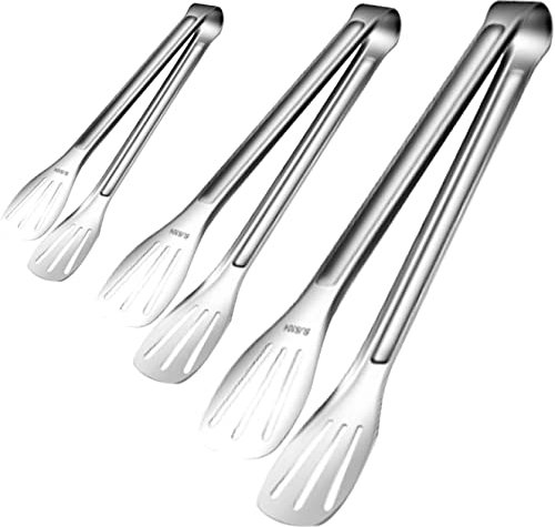 3 Stück Grillzange, Edelstahl Küchenzange, Zange Küche, Einfach zu Greifen Leicht zu Reinigen Hitzebeständigen Kochzange, Servierzange für Küchen Hochzeit Party Bar Büfett Grill (24cm 28cm 33cm)