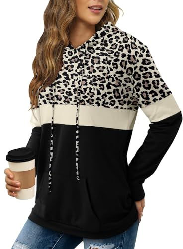 KISSMODA Hoodies for Women Camo Leopard Print Tops Pullover Hooded Sweatshirt Drawstring with Pocket