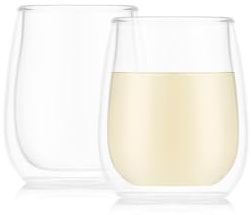 Bodum Skal Chardonnay Glass, Double Wall, High-Heat Borosilicate Glass, Set of 2