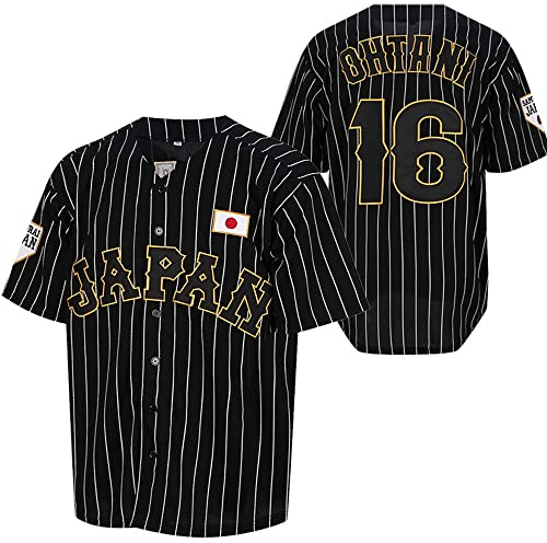 Ohtani 16# T-Shirt de Baseball Japonais Cousu pour Homme, Noir et Blanc, Taille L