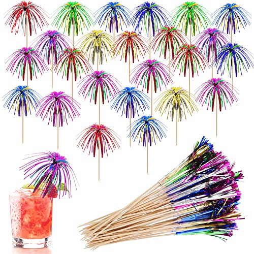 OMIGA Cocktail Deko Cocktailspieße 100 Stück Cocktail Picks Feuerwerk Sticks Eislametta Cocktailspieße für Party Dekorationen Zahnstocher Palme Geburtstagsbars Supplies Mehrfarbig