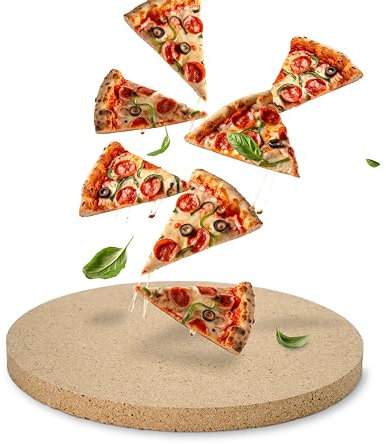 Feuerfest 123 Pizzastein rund I Ø 31 x 2,5 cm I Lebensmittelechter Backstein aus Schamotte I Hochwertiger Pizza-Stein für Grill & Backofen I Ideal für Pizza, Brot & Flammkuchen