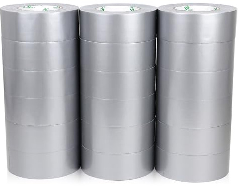 BOMEI PACK Panzertape Wasserfest 50mm x 50 m - 18 Rollen Panzertape Silber - Gewebeband - Panzerband Extra Stark - Gewebeklebeband - Duct Tape - Wasserdichtes Klebeband -Farbe : silber grau