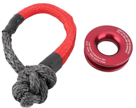 Synthetic Soft Shackle with Winch Ring, 4x4 Recovery Ring Snatch Rope Towing Straps Block Pulley Kit Aluminum Alloy Winch Rope Towing for Off Road ATV UTV Trailer Truck SUV