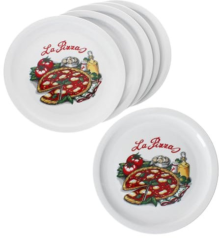 MamboCat 6er Set La Pizza Pizzateller I Ø 30,5 cm I für 6 Personen I große Pizzateller aus Porzellan mit Pizza-Dekor & Schrift I für Pizzen oder zum Anrichten I XL-Speiseteller, Servierplatte