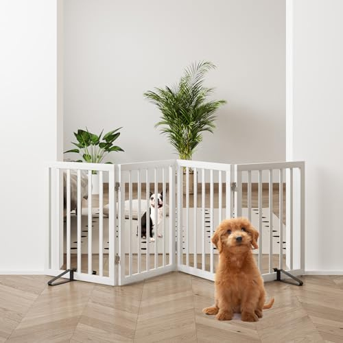 Mino Kesper 37-74 Wide Dog Gate 4 Panel Dog Gates for Stair Doorways House Indoor Freestanding Pet Gates for Dogs, Doogie Puppy Fences
