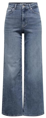 ONLY Jean à Jambe Large ONLMADISON Taille Haute Wide Leg Fit Jeans Special Blue Grey Denim M 34 Special Blue Grey Denim M / L34