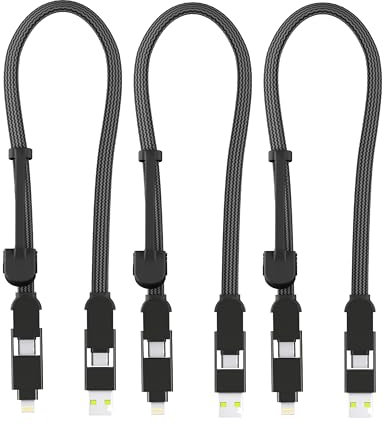 Rolling Square inCharge XL 30 cm - Schlüsselanhänger mit USB-C-Kabel, Universal-Smartphone-Kabel, Geschenk für Männer, 6-in-1-Universalladegerät, Schwarz, Lightning-Kabel 100 W, Multipack 3X