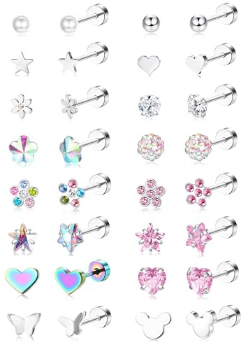 YADOCA 16 Paires Boucles d'Oreilles Hypoallergéniques pour Filles Enfants - Acier Inoxydable 316L à Tige à Dos Plat - Bijoux Cadeau Femmes Multicolore Rose