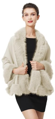 BEAUTELICATE Kunstpelz Stola Damen Strick Bolero Strickjacke Brautschal Brautstola Brautjacke für Hochzeit Abendkleid Festlich (Beige,Einheitsgröße)