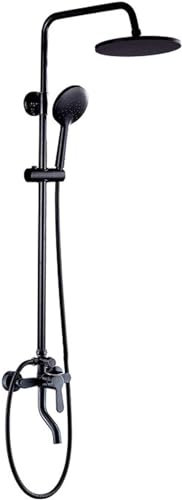 DRFGNF Antique Brass Shower, Black Wall Mounted Shower Set with Round Overhead Shower Head Bath Tap, Traditional Shower Mixer Set for Bathroom Hotel Gym(B A)