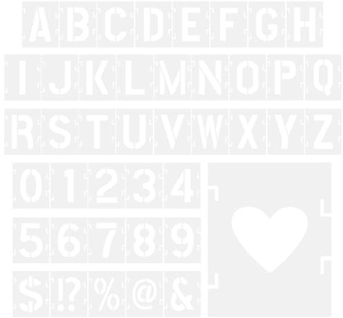 Reusable Letter Stencils Kit, 1.5 Inch Alphabet and Number Templates, 42Pcs Pet Spray Paint Stencils for DIY Art, Wall, Wood, Fabric, Rock, Signage, Door Porch Decoration