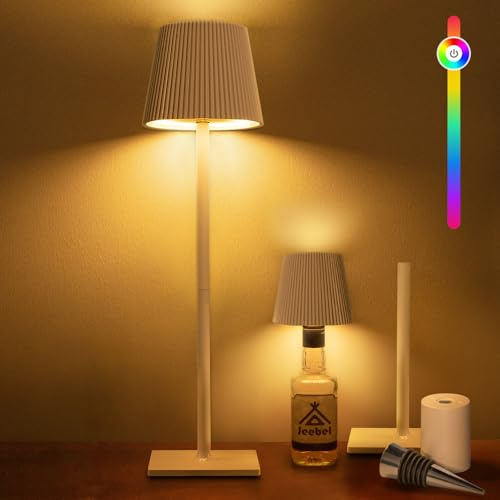 Jeebel 4-en-1 Lampe de Bouteille LED Dimmable, 5200mAh Lampe de Table Sans Fil en Métal avec Contrôle Tactile, IP54, Abat Jour de Bouteille Portable pour Restaurant Intérieur Extérieur Jardin Camping