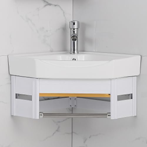 YUGXTH Lavabo d'angle, Meuble-lavabo d'angle en Céramique, Lave Main d'angle avec Porte-Serviettes, Meuble de Salle de Bain d'angle Mural pour Salle de Bain, Balcon, Chambre d'amis(42cm/16.5in)